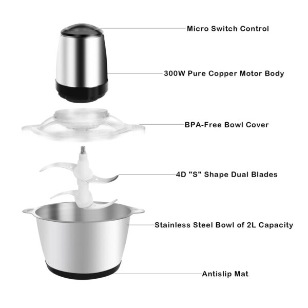 2L/1.2L 200W Stainless Steel Electric Chopper Meat Grinder Mincer Food Processor Kitchen Slicer With Double Blade/ Single Blade