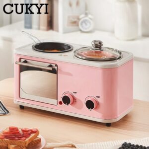CUKYI Electric 3 in 1 Household Breakfast machine mini bread toaster baking oven omelette fry pan hot pot boiler food steamer EU