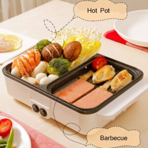 1200W 220V 2 in 1Mini Electric Cooking Pot Machine Multi Cooker Barbecue Pan Hot Pot Portable Non-Stick BBQ Heating Pan