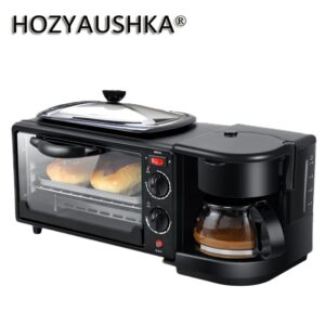 3-in-1 Breakfast Machine 600w coffee pot+750w Teppanyaki +750w oven Bread Baking Maker Bread Toaster /Fried Egg/ Coffee Cooker