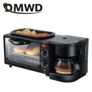 DMWD 3 in 1 Breakfast Making Machine Multifunction Mini Drip Coffee Maker Bread Pizza Oven Frying pan Toaster Breakfast Machine
