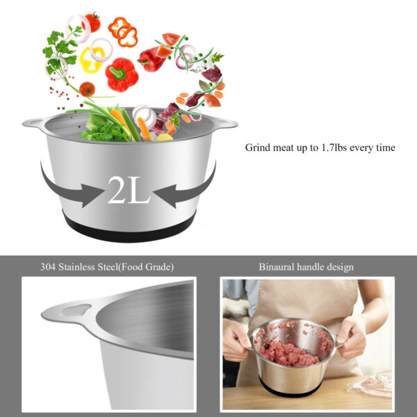 2L/1.2L 200W Stainless Steel Electric Chopper Meat Grinder Mincer Food Processor Kitchen Slicer With Double Blade/ Single Blade