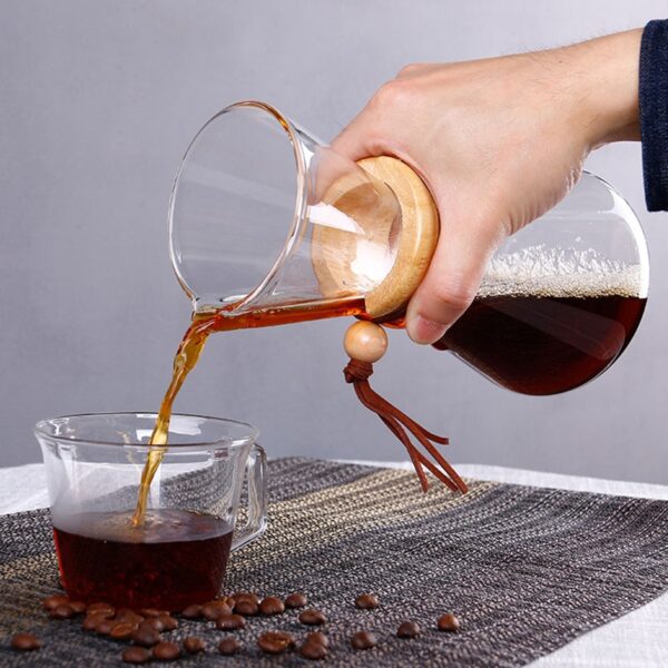 Classic Glass Coffee Pot V60 Dripper with Wooden Handle Pour Over Coffee Maker Espresso Coffe Drip Kettle Barista Tools