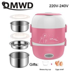 DMWD Mini Electric Rice Cooker Stainless Steel 2/3 Layers Steamer Portable Meal Thermal Heating Lunch Box Food Container Warmer